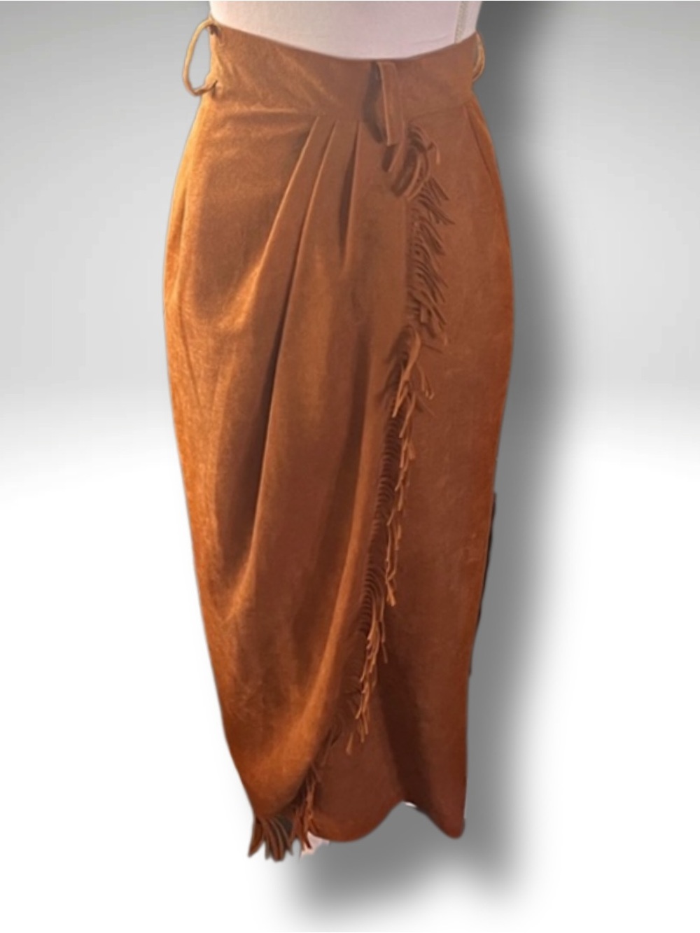 VTG Rust Brown Western Fringe Midi Wrap Skirt